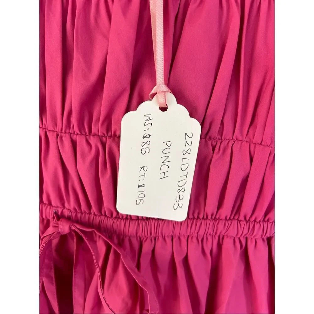 NWT LDT SAMPLE Pink Tiered Ruched Tie Front Keyhole Mini Dress Size 4